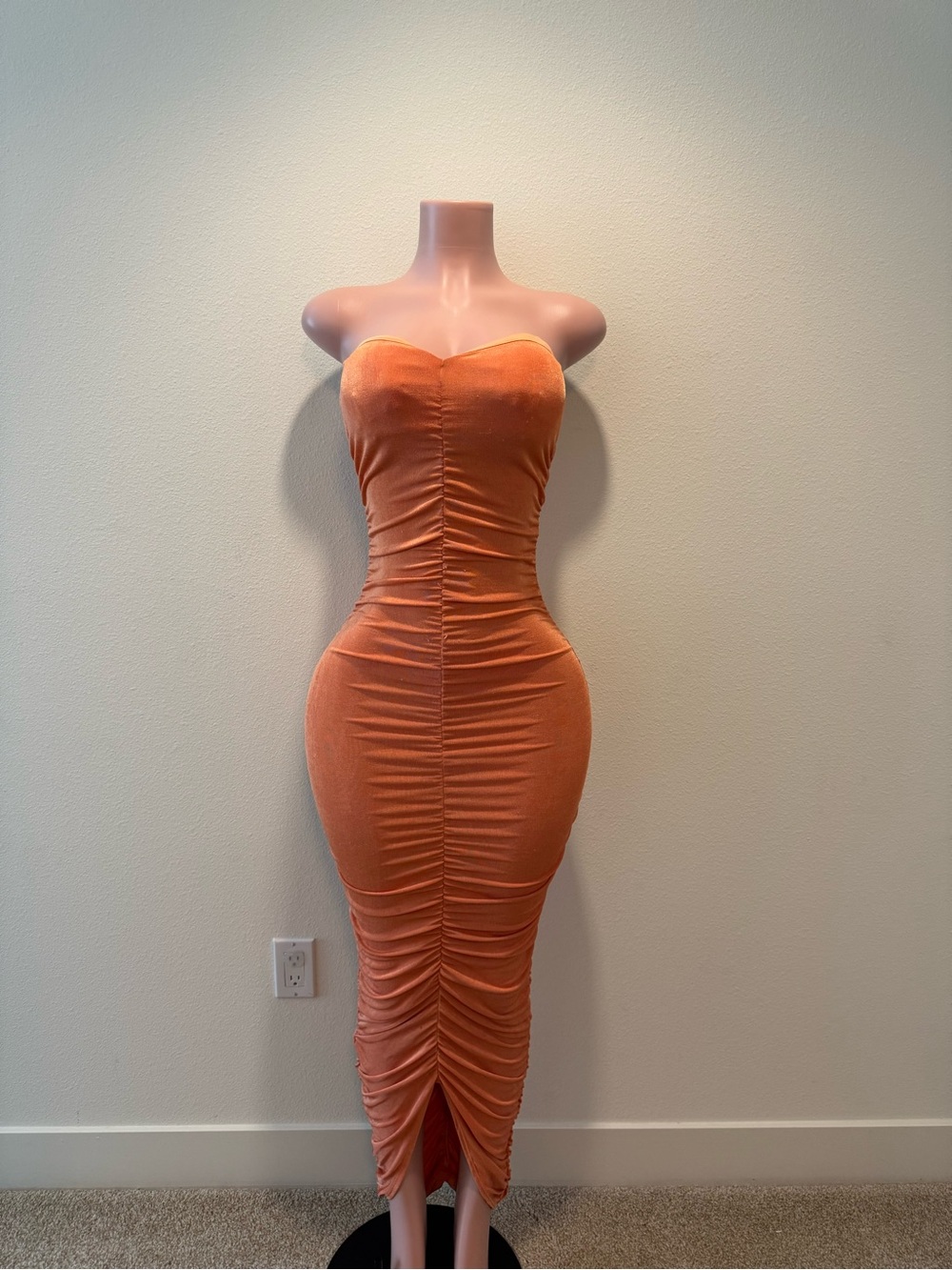 Strapless Ruched Midi Dress